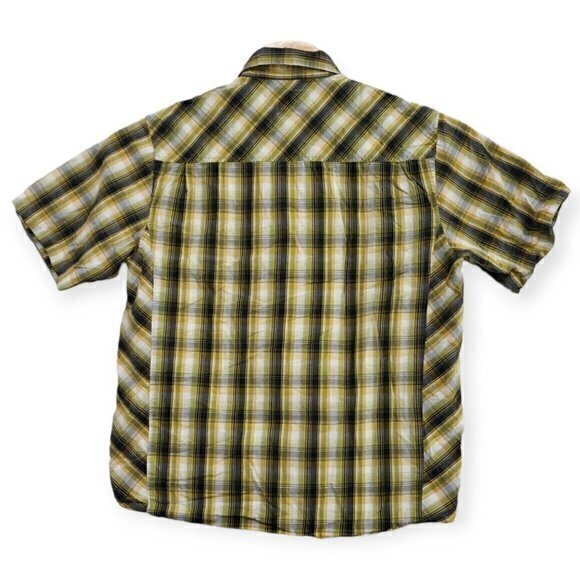PrAna Mens Large‎ Yellow Plaid Pearl Snap Short Sleeve Shirt - Picture 3 of 6